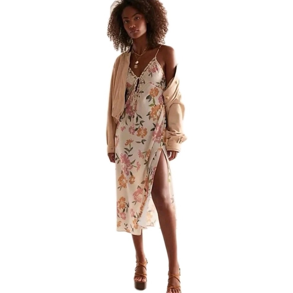Free People Intimately Someone Like You Slip Dress Neutral Combo Floral Large